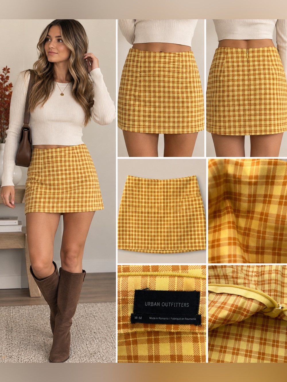 Urban Outfitters Yellow Orange Plaid Mini Skirt Y2K Preppy Medium